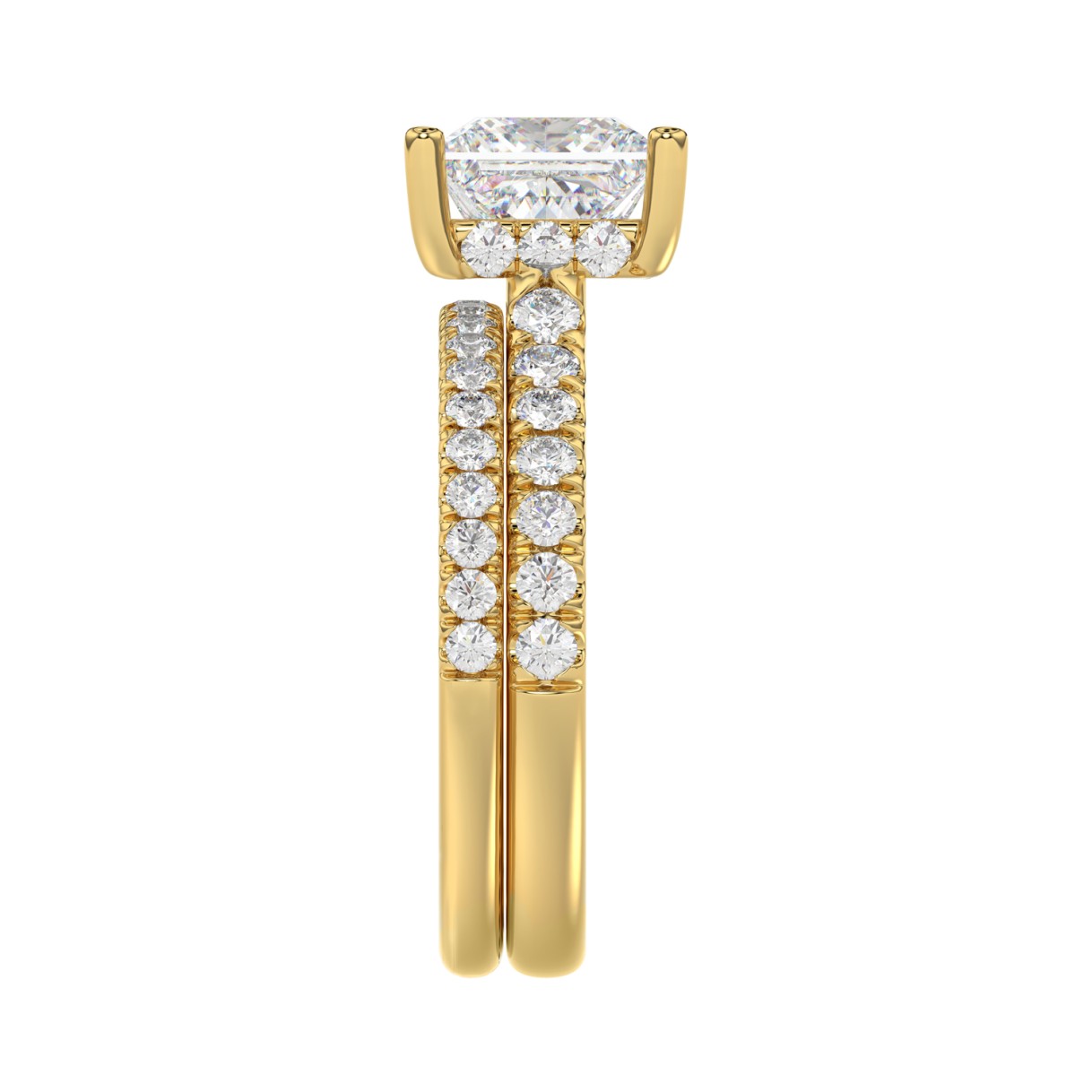 14K YELLOW GOLD 2 7/8CT ROUND/PRINCESS DIAMOND LADIES BRIDAL SET (CENTER STONE PRINCESS DIAMOND 2CT)