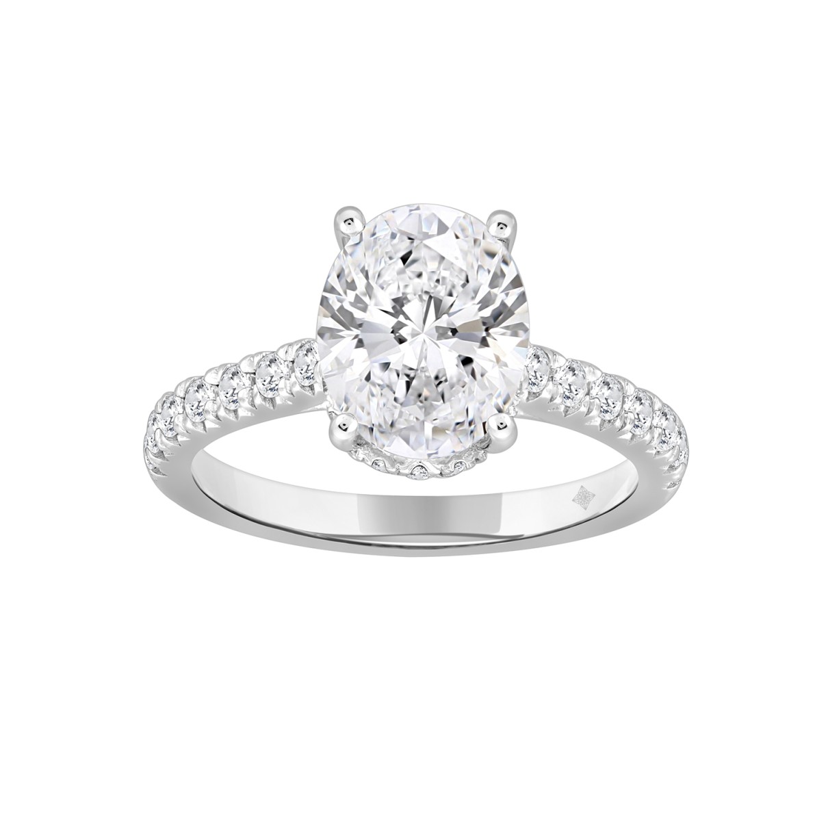 LADIES RING 2 1/2CT ROUND/OVAL DIAMOND 14K WHITE GOLD (CENTER STONE OVAL DIAMOND 2CT )