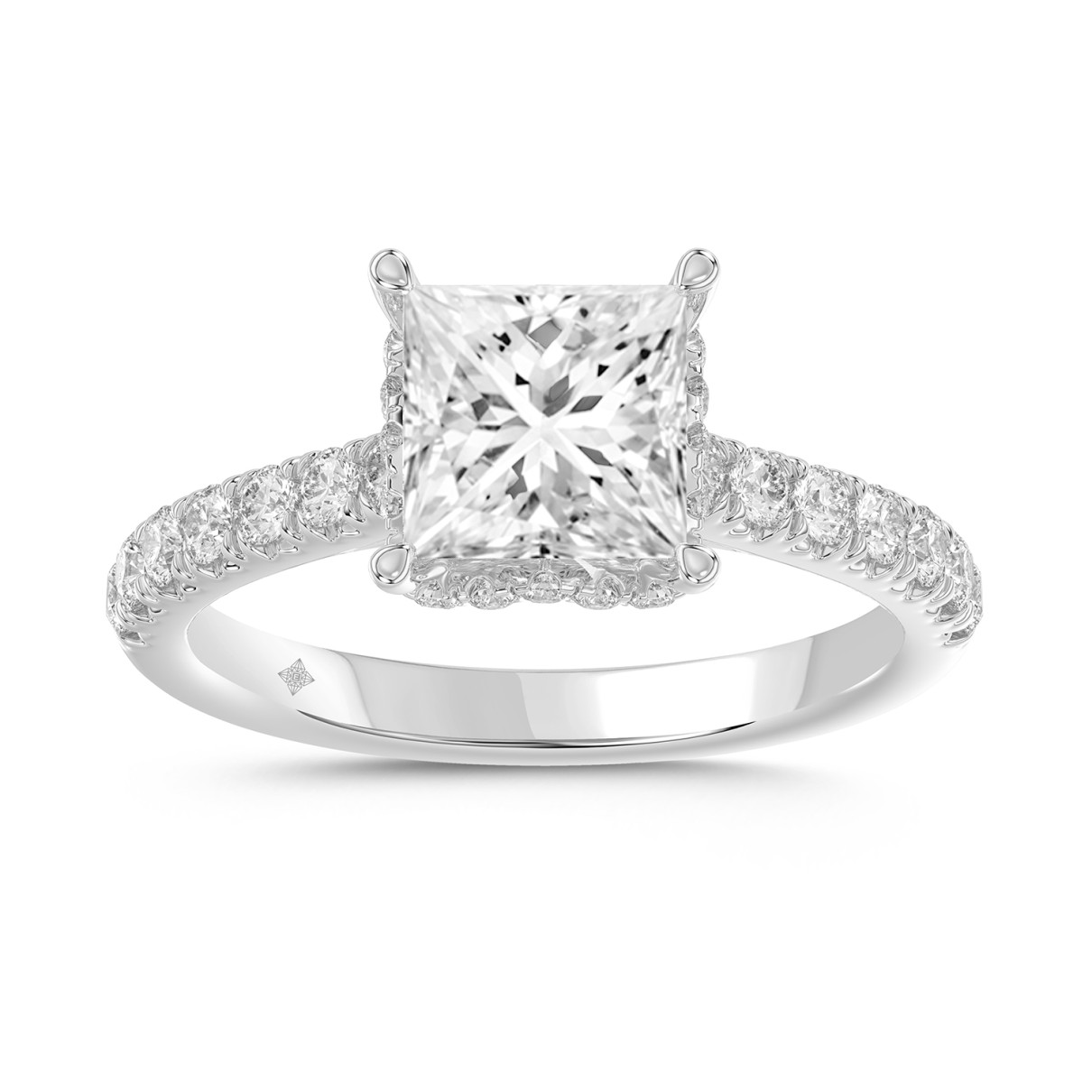 LADIES RING 2 1/2CT ROUND/PRINCESS DIAMOND 14K WHITE GOLD (CENTER STONE PRINCESS DIAMOND 2CT )