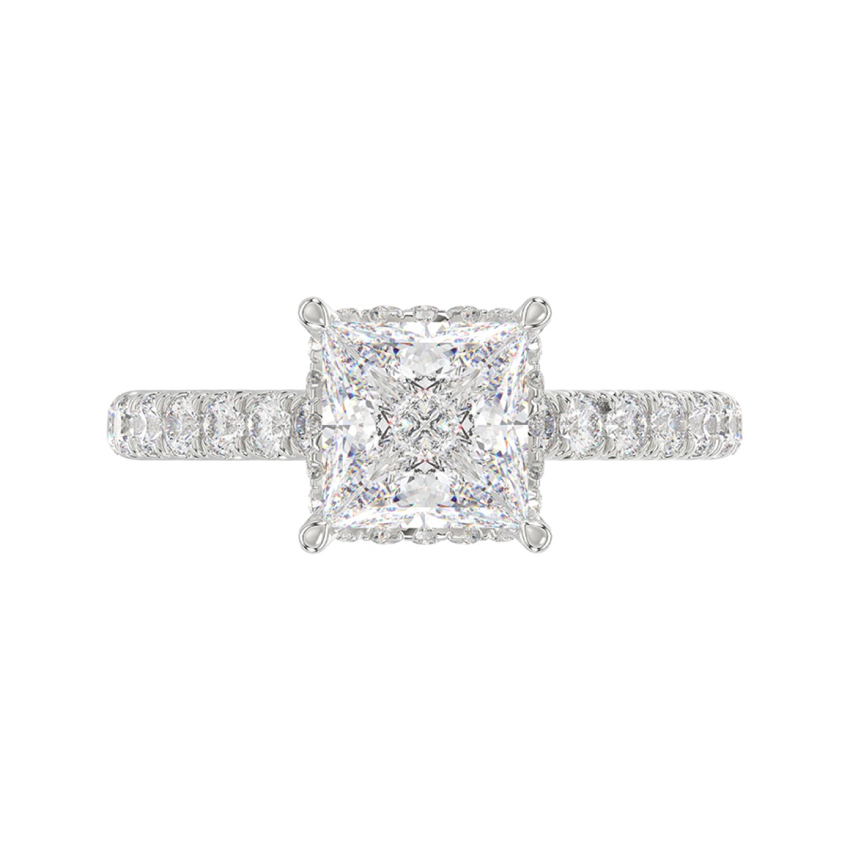 LADIES RING 2 1/2CT ROUND/PRINCESS DIAMOND 14K WHITE GOLD (CENTER STONE PRINCESS DIAMOND 2CT )