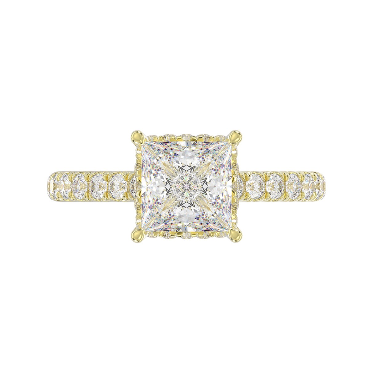 LADIES RING 2 1/2CT ROUND/PRINCESS DIAMOND 14K YELLOW GOLD (CENTER STONE PRINCESS DIAMOND 2CT )