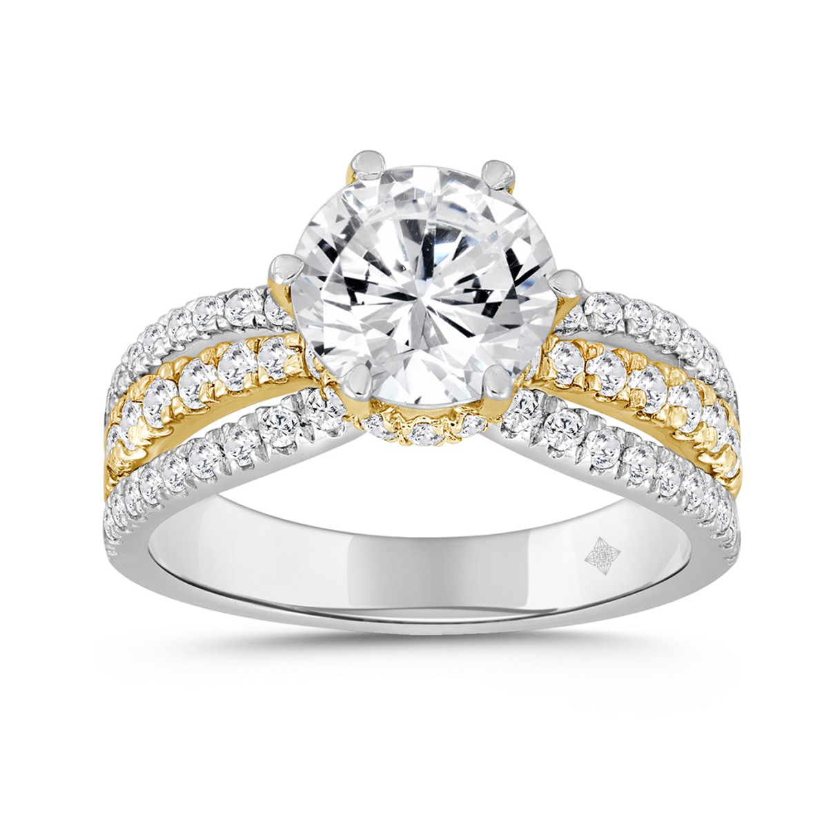 LADIES RING 2 3/4 CT ROUND DIAMOND 14K WHITE/YELLO...