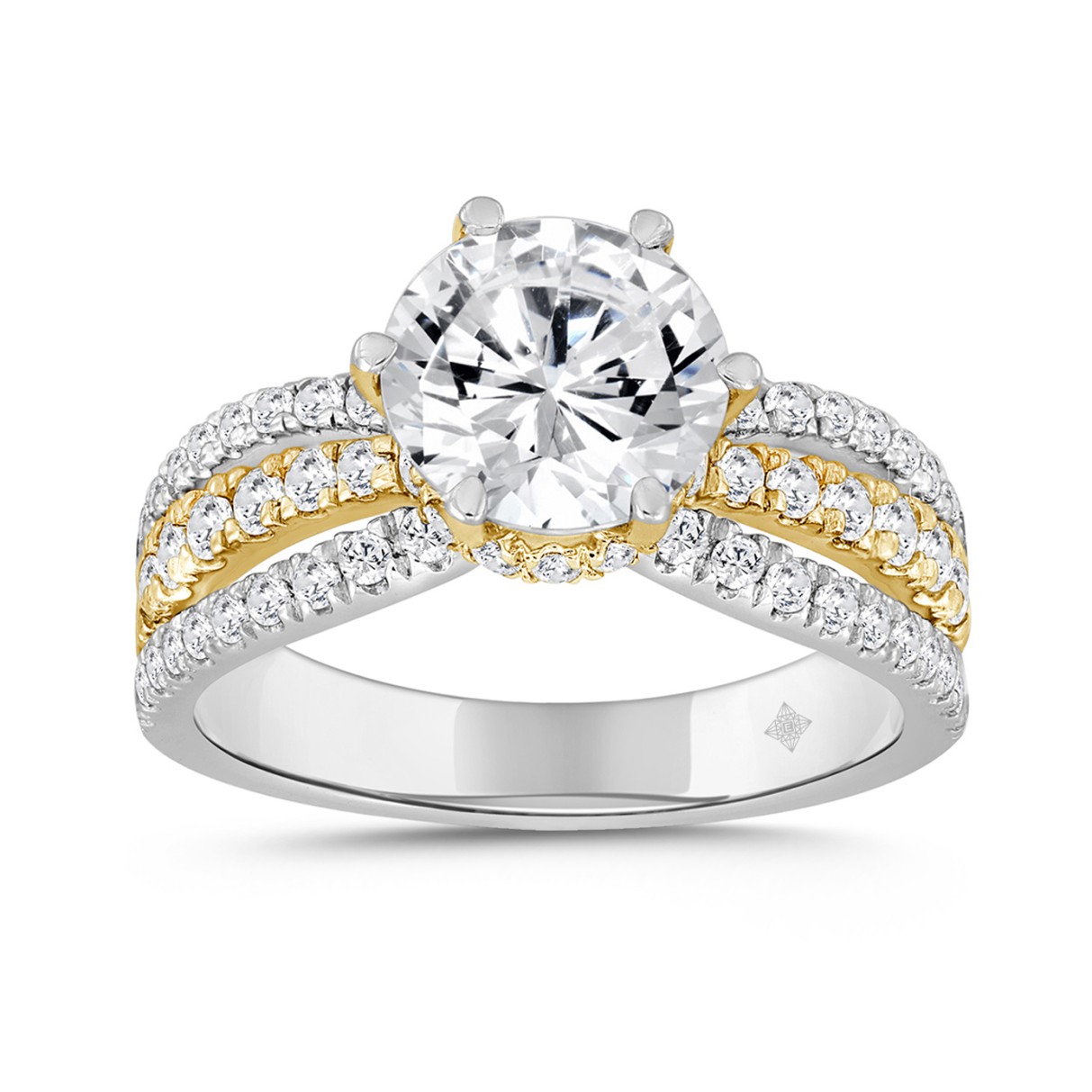 LADIES RING 2 3/4 CT ROUND DIAMOND 14K WHITE/YELLO...