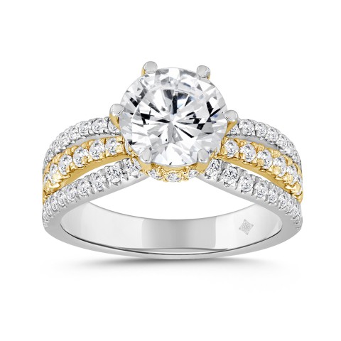 LADIES RING 2 3/4 CT ROUND DIAMOND 14K WHITE/YELLOW GOLD (CENTER STONE ROUND DIAMOND 2CT )