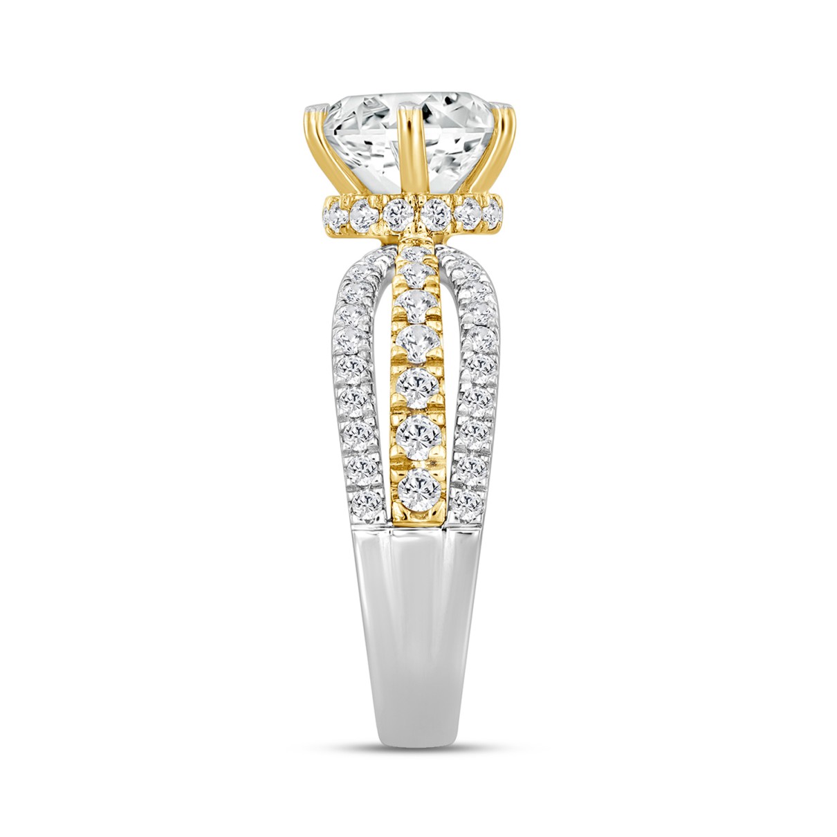 LADIES RING 2 3/4 CT ROUND DIAMOND 14K WHITE/YELLOW GOLD (CENTER STONE ROUND DIAMOND 2CT )