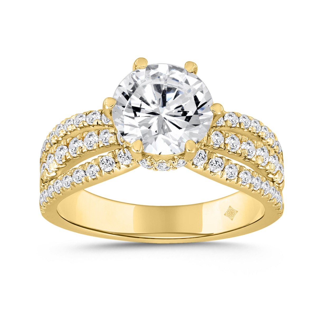 LADIES RING 2 3/4 CT ROUND DIAMOND 14K YELLOW GOLD (CENTER STONE ROUND DIAMOND 2CT )