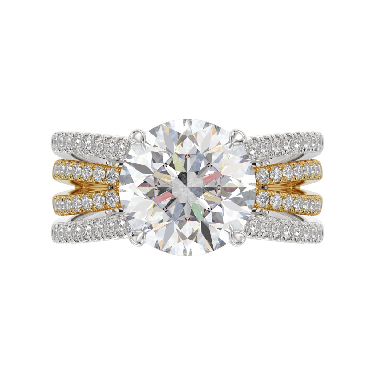 LADIES RING 3 5/8CT ROUND DIAMOND 14K WHITE/YELLOW GOLD (CENTER STONE ROUND DIAMOND 3CT )