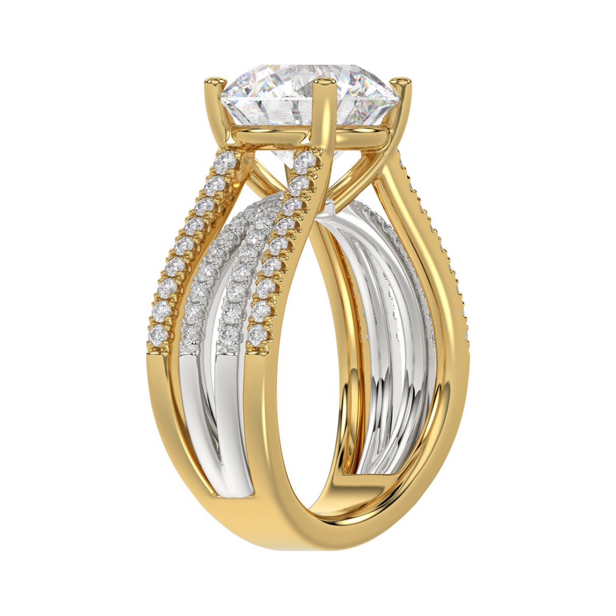 14K YELLOW/WHITE GOLD 3 1/2CT ROUND DIAMOND LADIES RING (CENTER STONE ROUND DIAMOND 3.00CT)