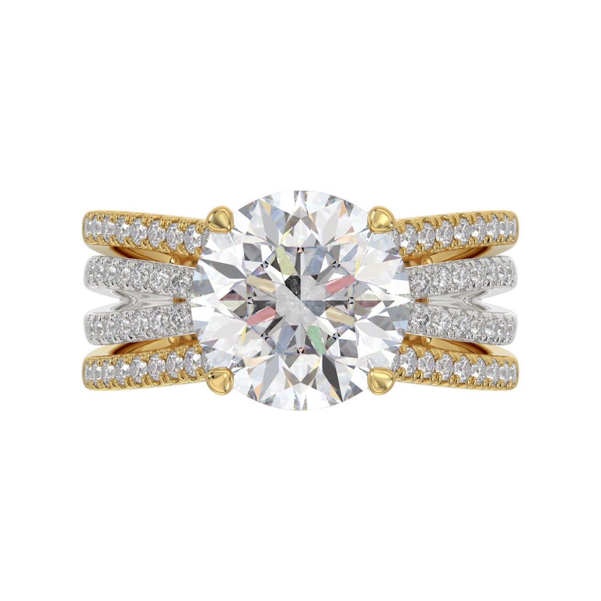 14K YELLOW/WHITE GOLD 3 1/2CT ROUND DIAMOND LADIES RING (CENTER STONE ROUND DIAMOND 3.00CT)