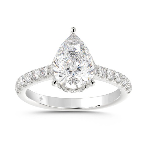 LADIES RING 2 1/2CT ROUND/PEAR/DIAMOND 14K WHITE GOLD