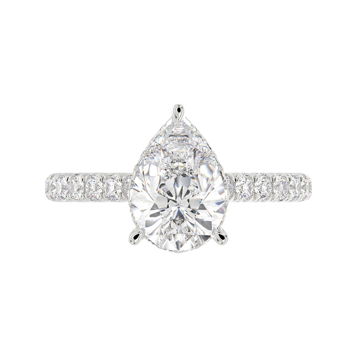 LADIES RING 2 1/2CT ROUND/PEAR/DIAMOND 14K WHITE GOLD