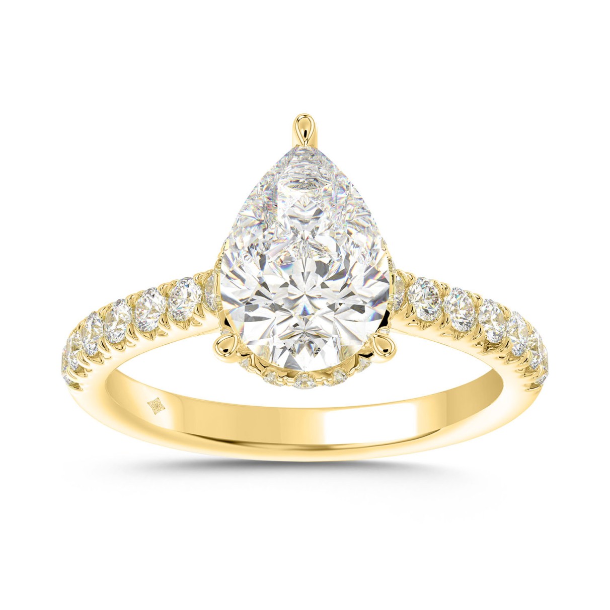 LADIES RING 2 1/2CT ROUND/PEAR/DIAMOND 14K YELLOW ...