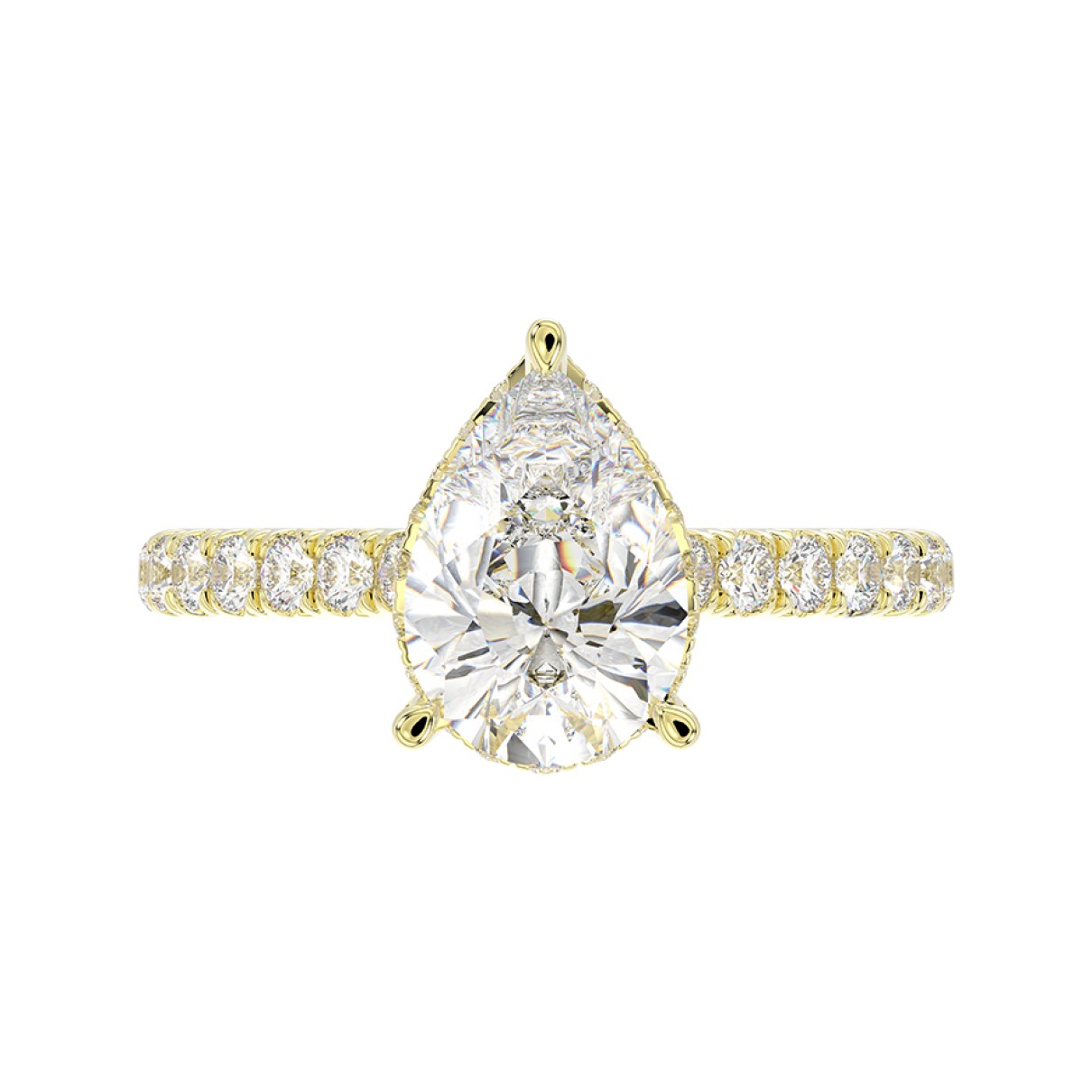 LADIES RING 2 1/2CT ROUND/PEAR/DIAMOND 14K YELLOW GOLD