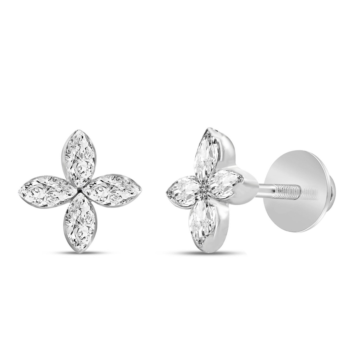 LADIES EARRINGS 1CT MARQUISE DIAMOND 14K WHITE GOLD