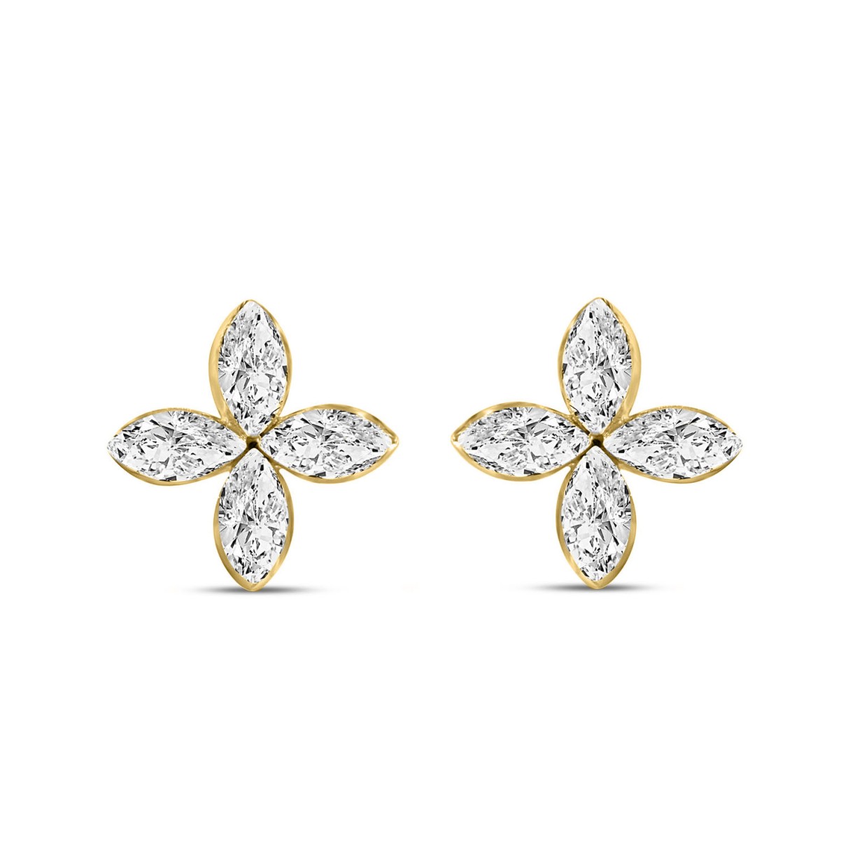 LADIES EARRINGS 1CT MARQUISE DIAMOND 14K YELLOW GO...