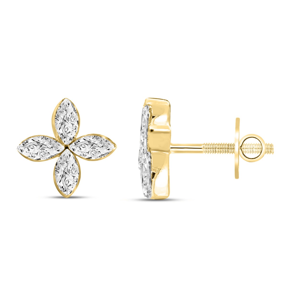 LADIES EARRINGS 1CT MARQUISE DIAMOND 14K YELLOW GOLD