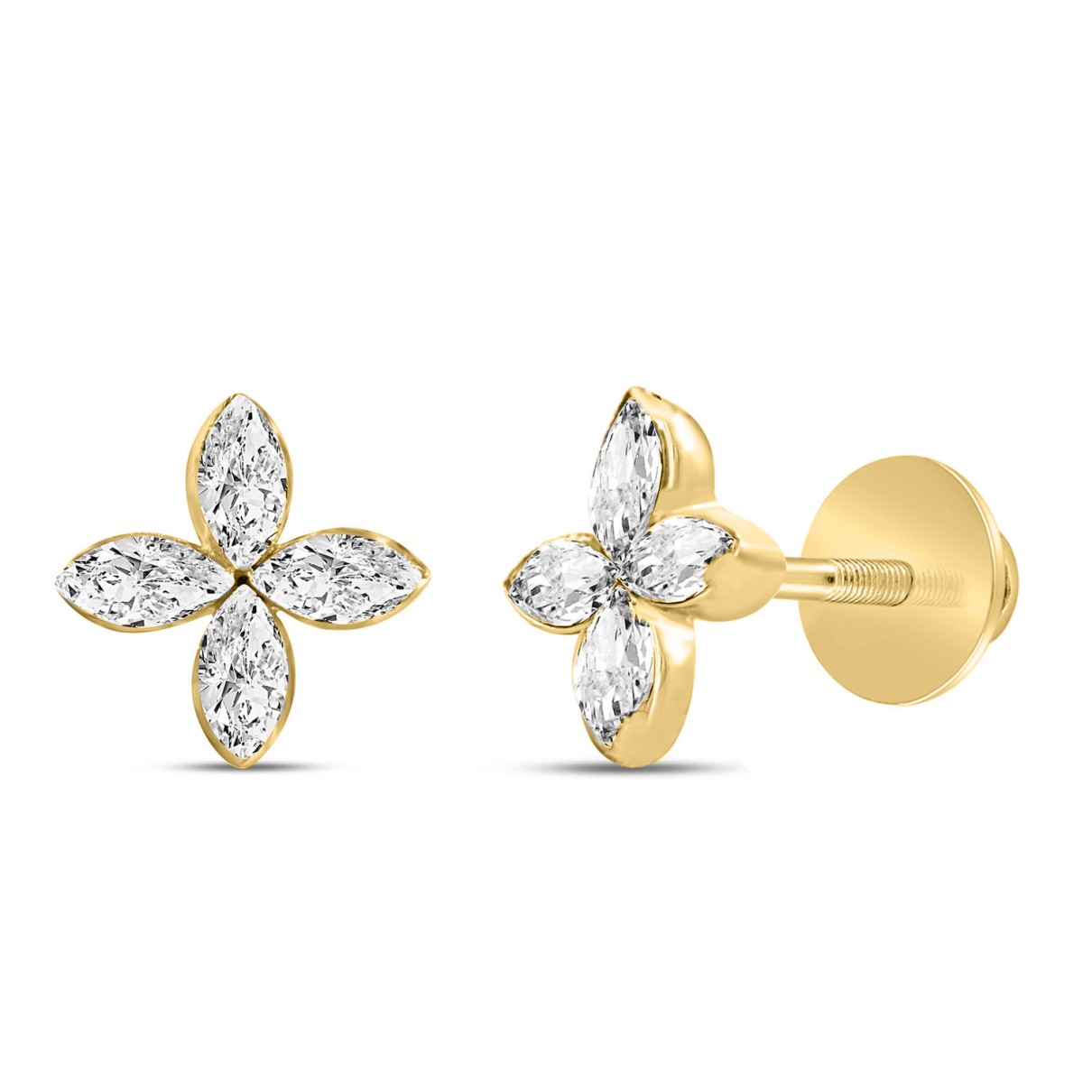 LADIES EARRINGS 1CT MARQUISE DIAMOND 14K YELLOW GOLD