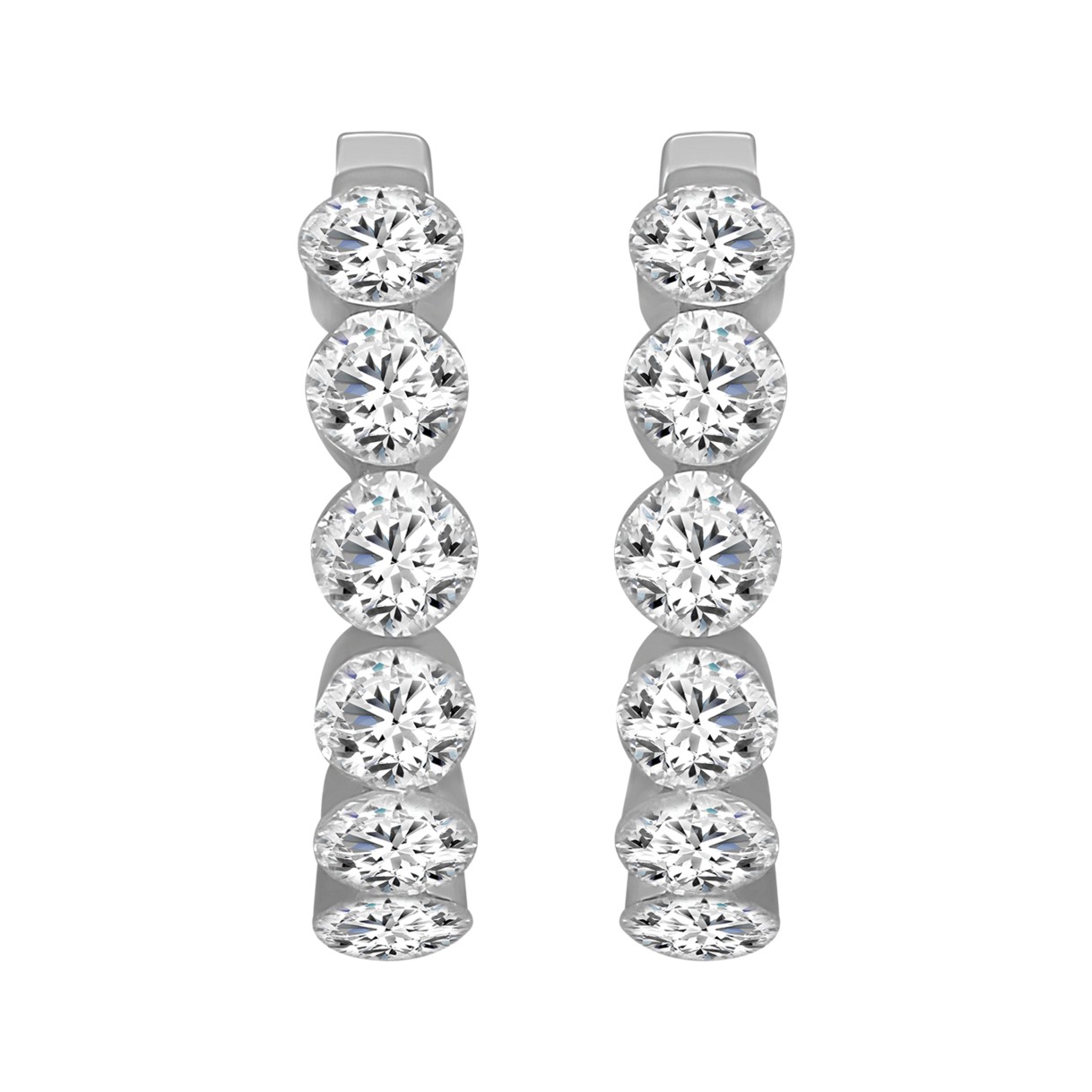 LADIES HOOP EARRINGS 1 3/4CT ROUND DIAMOND 14K WHITE GOLD
