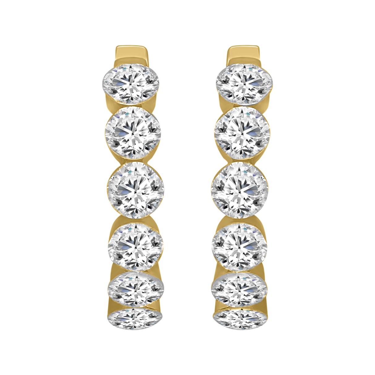 LADIES HOOP EARRINGS 1 3/4CT ROUND DIAMOND 14K YELLOW GOLD