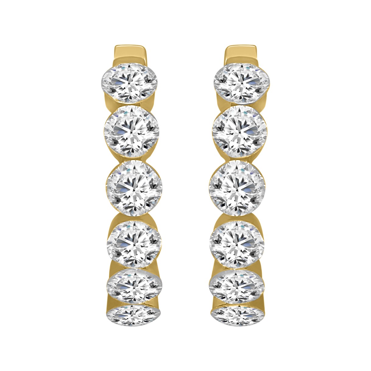 LADIES HOOP EARRINGS 1 3/4CT ROUND DIAMOND 14K YELLOW GOLD