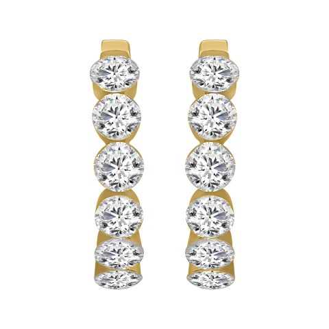 LADIES HOOP EARRINGS 1 3/4CT ROUND DIAMOND 14K YELLOW GOLD