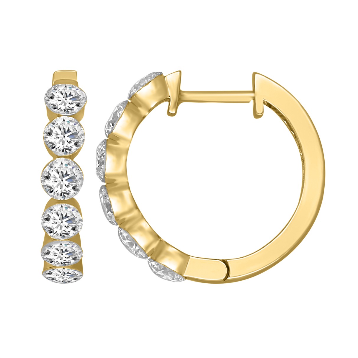 LADIES HOOP EARRINGS 1 3/4CT ROUND DIAMOND 14K YELLOW GOLD