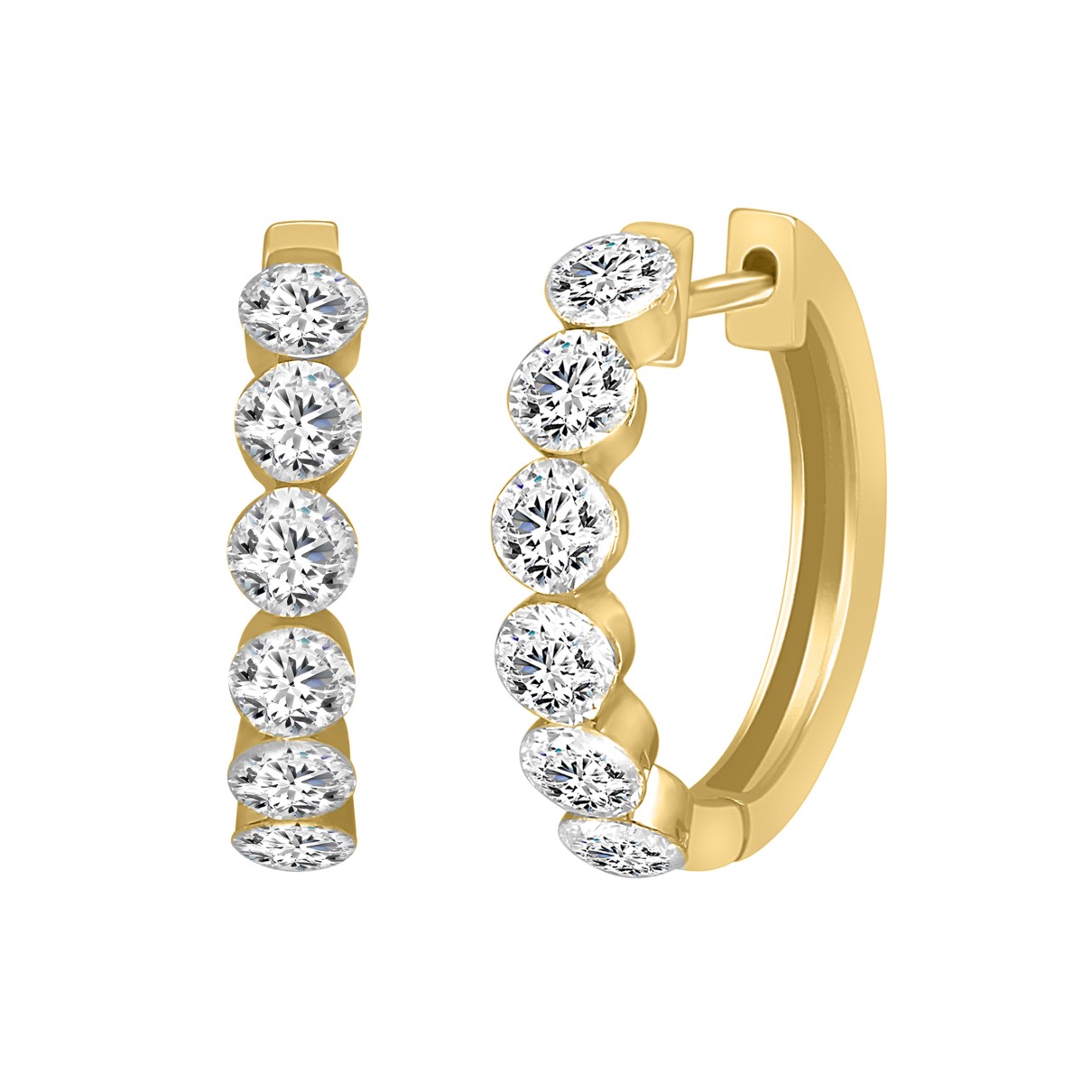 LADIES HOOP EARRINGS 1 3/4CT ROUND DIAMOND 14K YELLOW GOLD