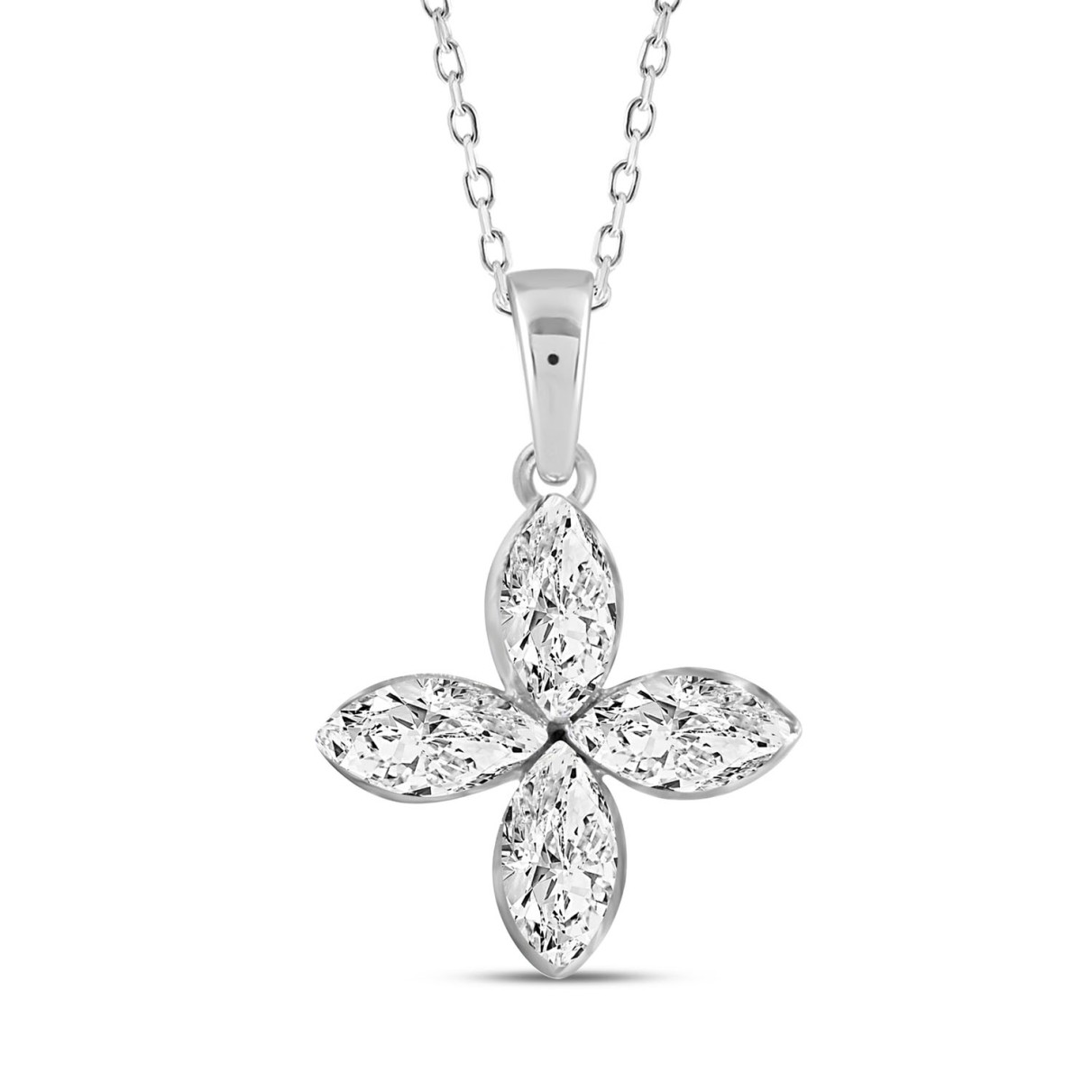LADIES PENDANT 1/2CT MARQUISE DIAMOND 14K WHITE GOLD WITH CHAIN