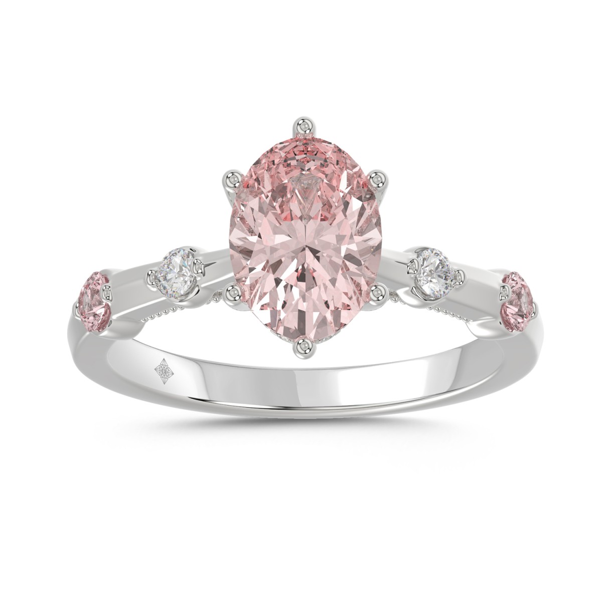 ETERNAL BLUSH COLLECTION LADIES RING 1 3/4CT ROUND/OVAL DIAMOND 14K WHITE GOLD (CENTER STONE PINK OVAL DIAMOND 1 1/2CT)