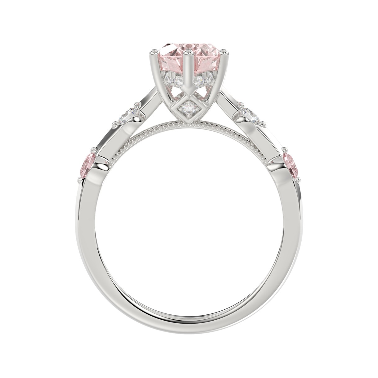 ETERNAL BLUSH COLLECTION LADIES RING 1 3/4CT ROUND/OVAL DIAMOND 14K WHITE GOLD (CENTER STONE PINK OVAL DIAMOND 1 1/2CT)