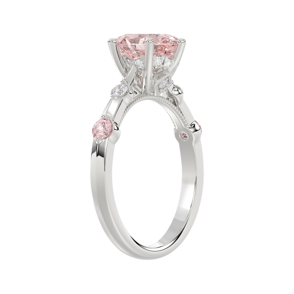 ETERNAL BLUSH COLLECTION LADIES RING 1 3/4CT ROUND/OVAL DIAMOND 14K WHITE GOLD (CENTER STONE PINK OVAL DIAMOND 1 1/2CT)