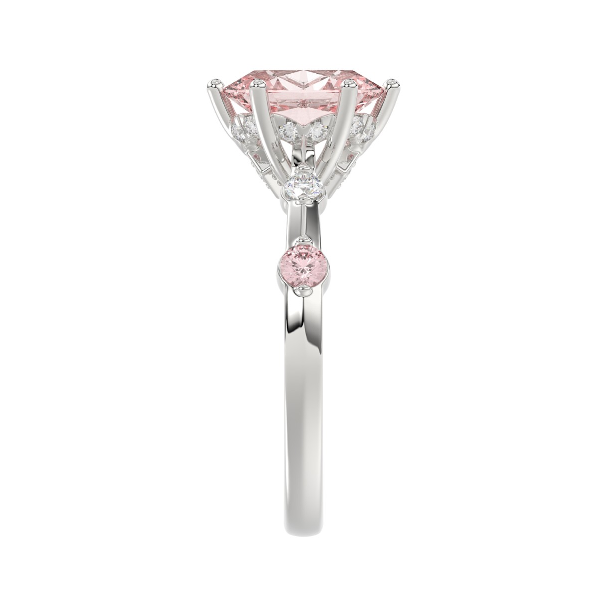 ETERNAL BLUSH COLLECTION LADIES RING 1 3/4CT ROUND/OVAL DIAMOND 14K WHITE GOLD (CENTER STONE PINK OVAL DIAMOND 1 1/2CT)