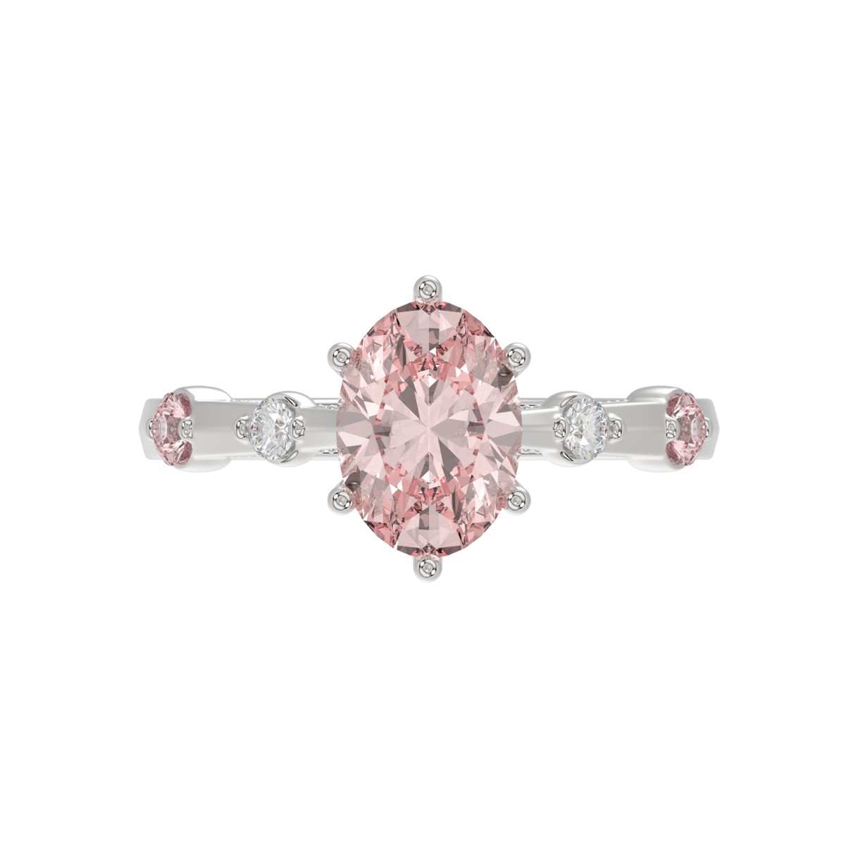 ETERNAL BLUSH COLLECTION LADIES RING 1 3/4CT ROUND/OVAL DIAMOND 14K WHITE GOLD (CENTER STONE PINK OVAL DIAMOND 1 1/2CT)