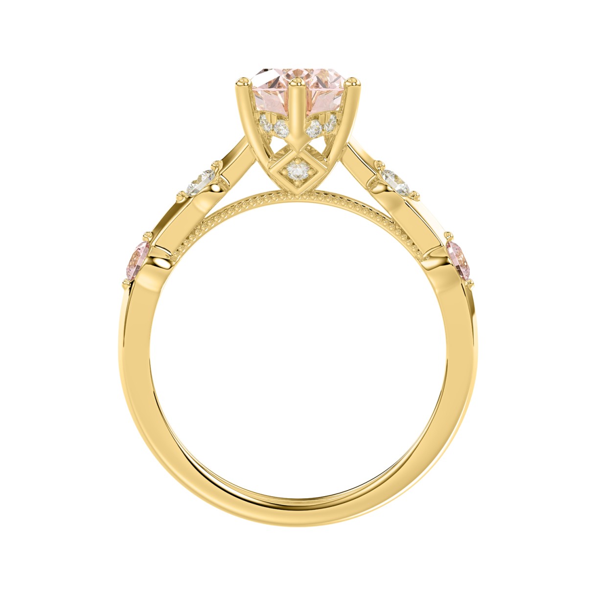 ETERNAL BLUSH COLLECTION LADIES RING 1 3/4CT ROUND/OVAL DIAMOND 14K YELLOW GOLD (CENTER STONE PINK OVAL DIAMOND 1 1/2CT)