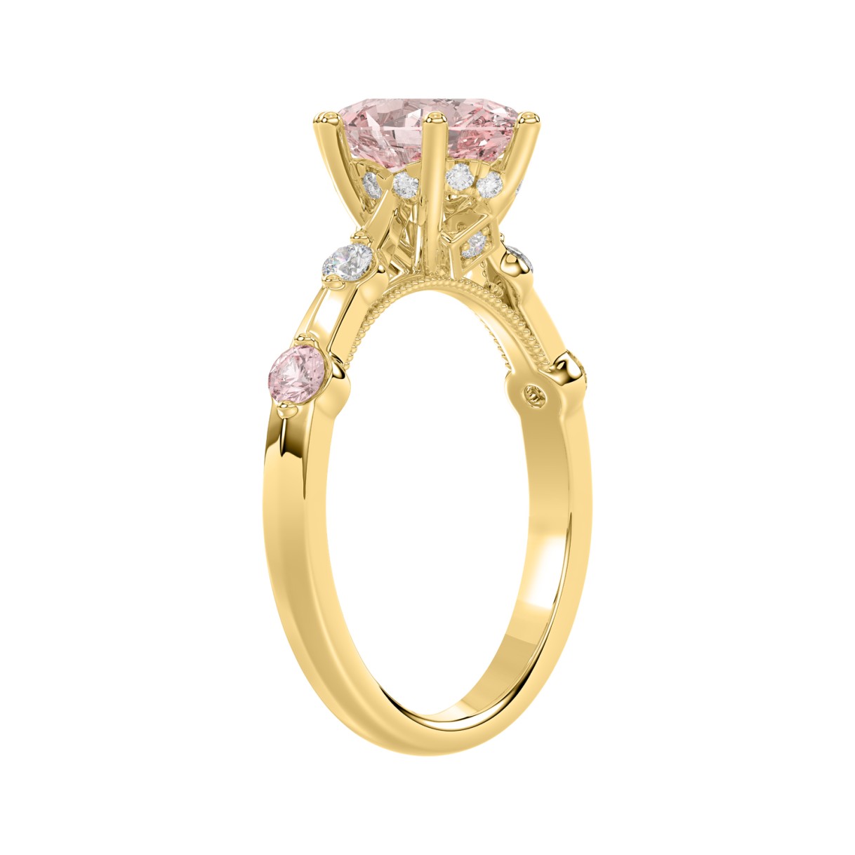ETERNAL BLUSH COLLECTION LADIES RING 1 3/4CT ROUND/OVAL DIAMOND 14K YELLOW GOLD (CENTER STONE PINK OVAL DIAMOND 1 1/2CT)