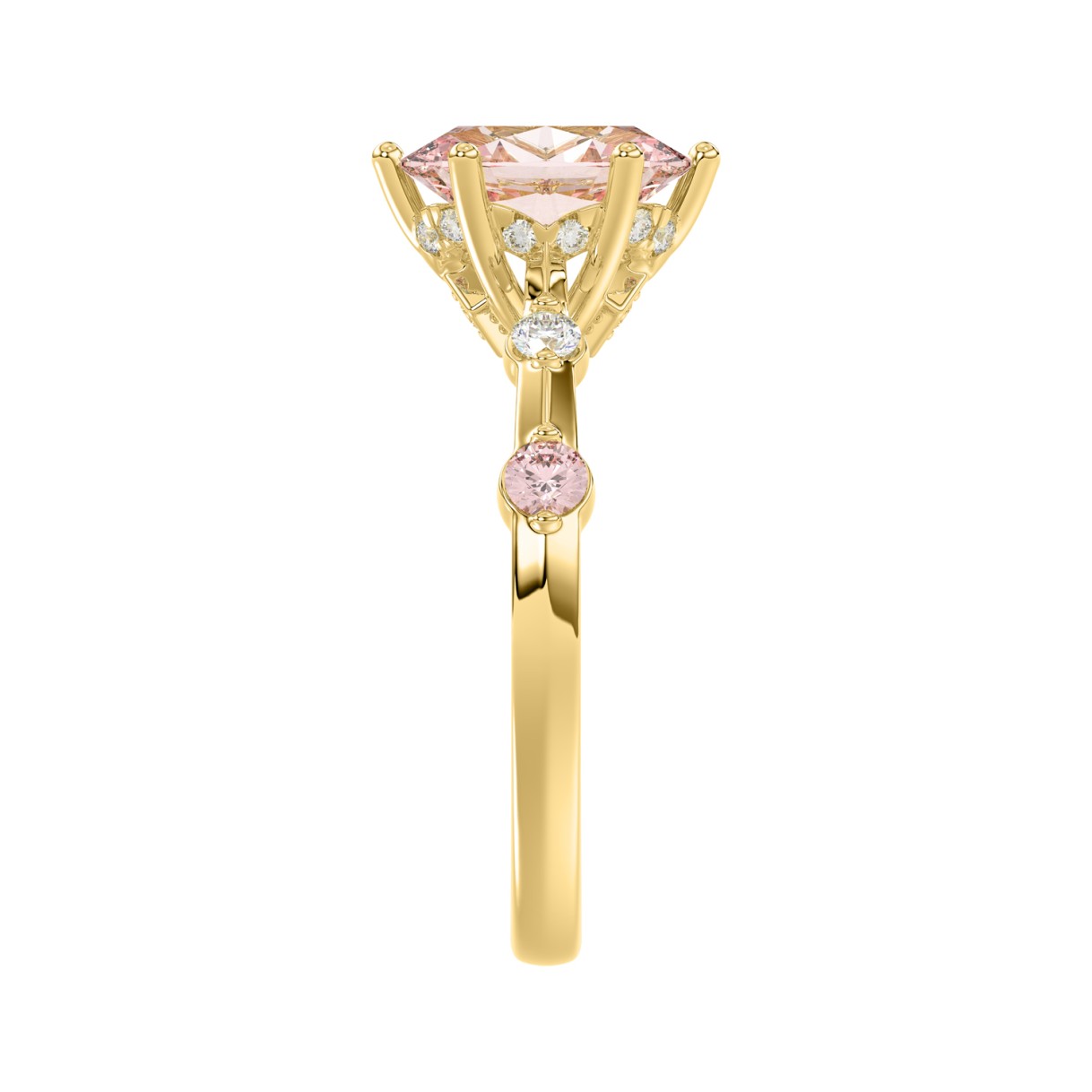 ETERNAL BLUSH COLLECTION LADIES RING 1 3/4CT ROUND/OVAL DIAMOND 14K YELLOW GOLD (CENTER STONE PINK OVAL DIAMOND 1 1/2CT)