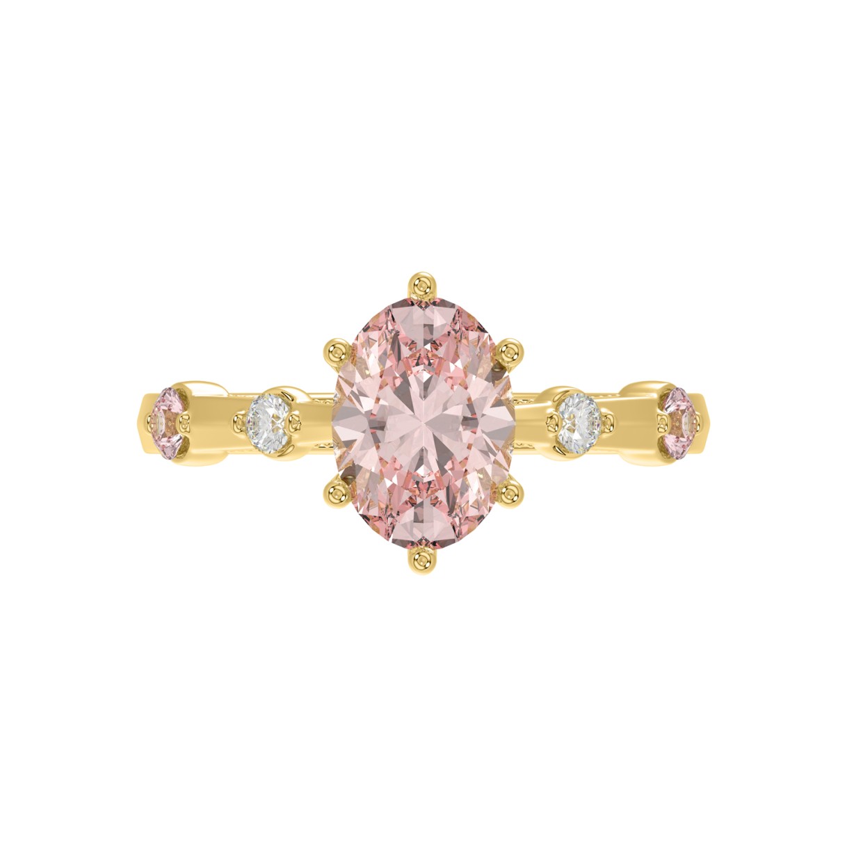 ETERNAL BLUSH COLLECTION LADIES RING 1 3/4CT ROUND/OVAL DIAMOND 14K YELLOW GOLD (CENTER STONE PINK OVAL DIAMOND 1 1/2CT)
