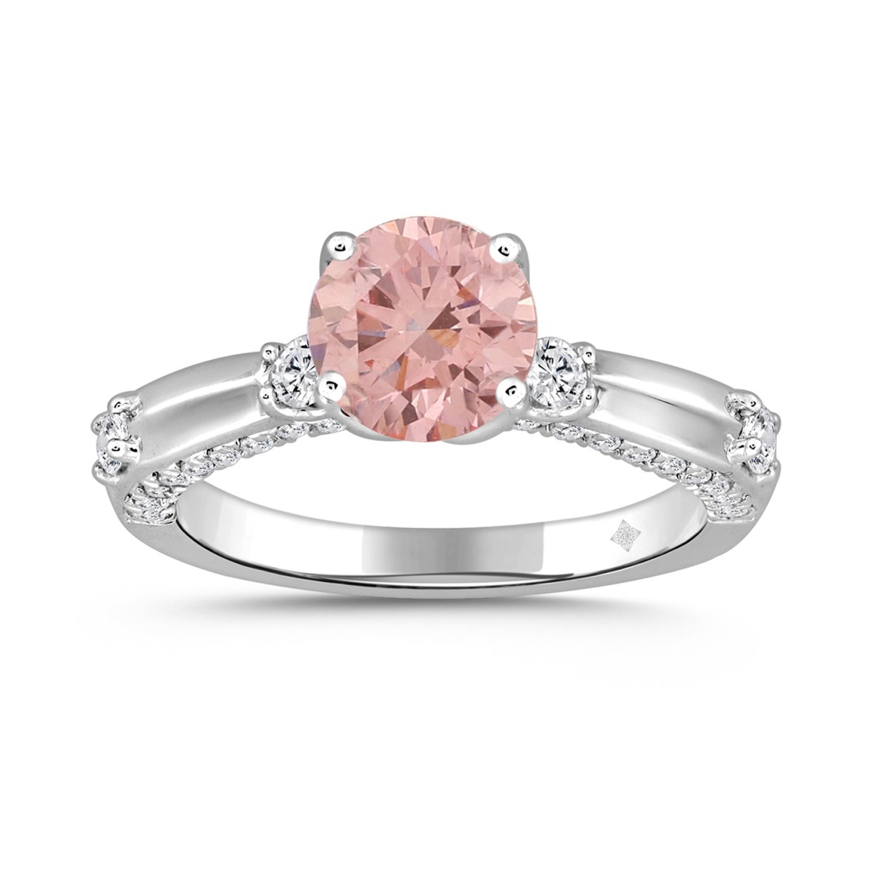 ETERNAL BLUSH COLLECTION LADIES RING 2CT ROUND DIAMOND 14K WHITE GOLD (CENTER STONE PINK ROUND DIAMOND 1 1/2CT)
