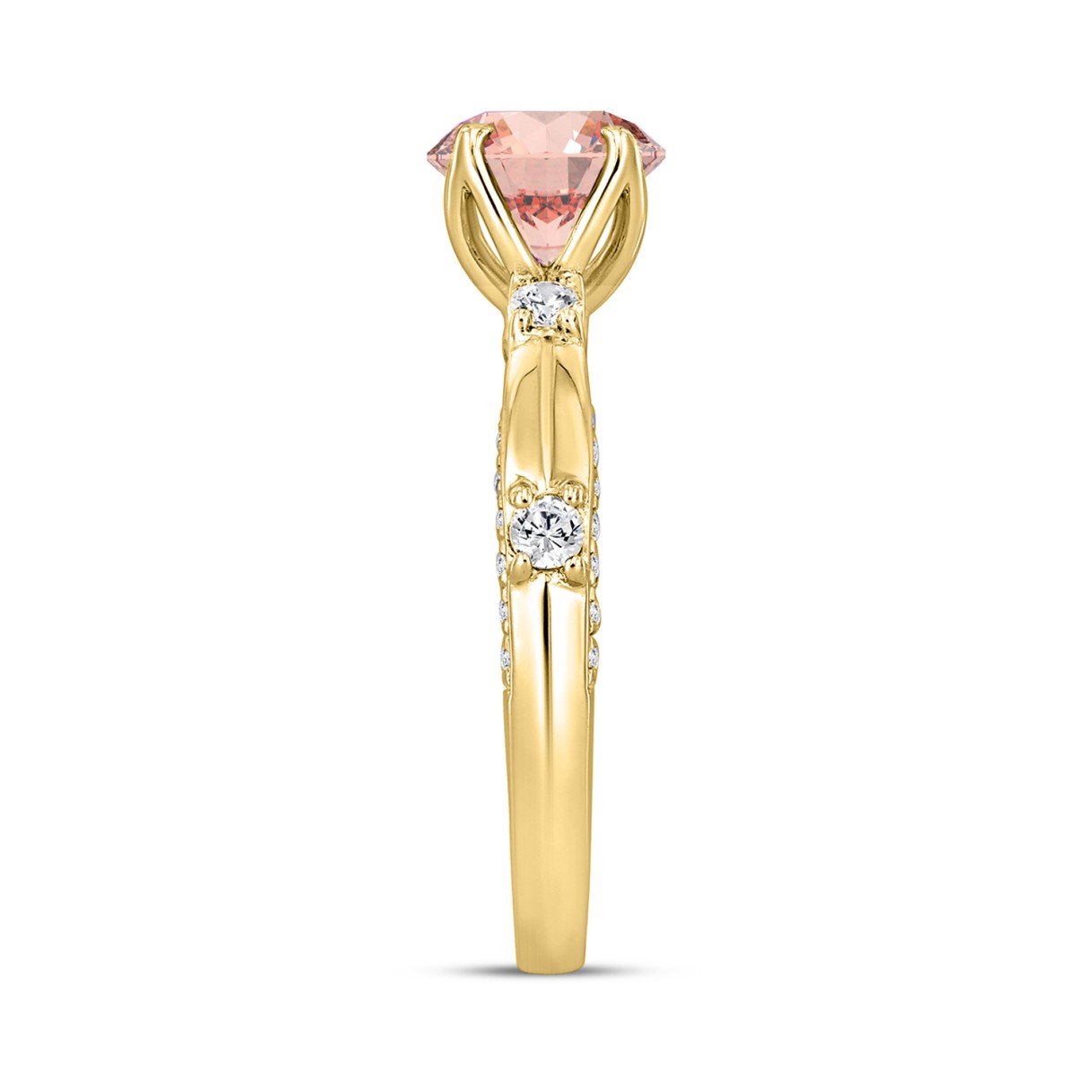ETERNAL BLUSH COLLECTION LADIES RING 2CT ROUND DIAMOND 14K YELLOW GOLD (CENTER STONE PINK ROUND DIAMOND 1 1/2CT)