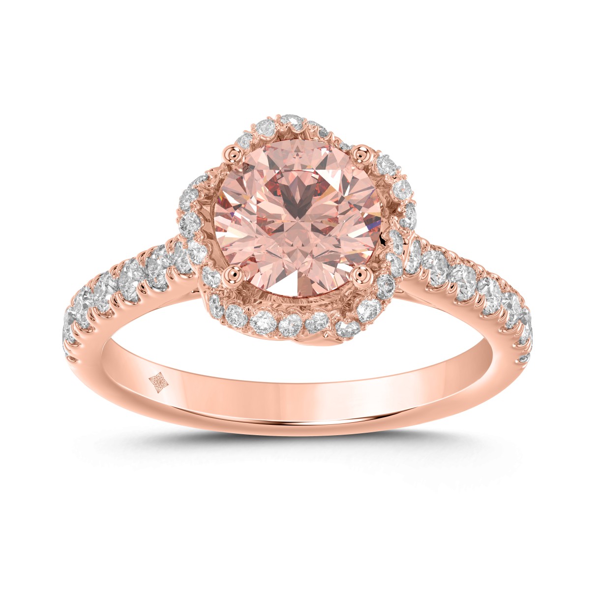 LADIES RING 2CT ROUND DIAMOND 14K ROSE GOLD (CENTER STONE ROUND DIAMOND 1 1/2CT )