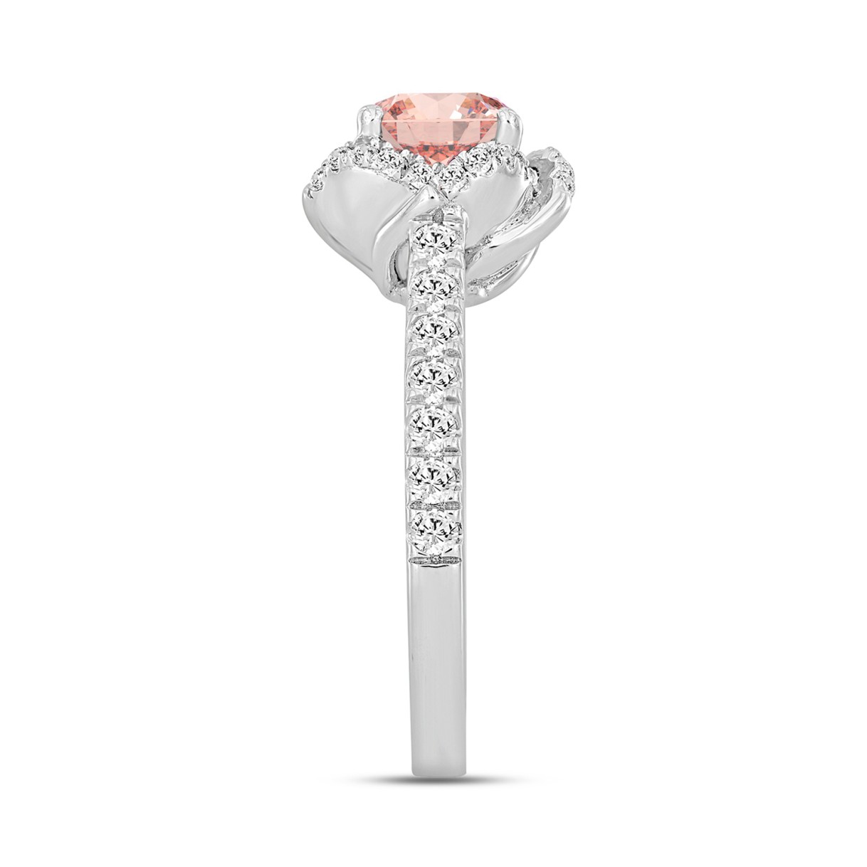 ETERNAL BLUSH COLLECTION LADIES RING 2CT ROUND DIAMOND 14K WHITE GOLD (CENTER STONE PINK ROUND DIAMOND 1 1/2CT)
