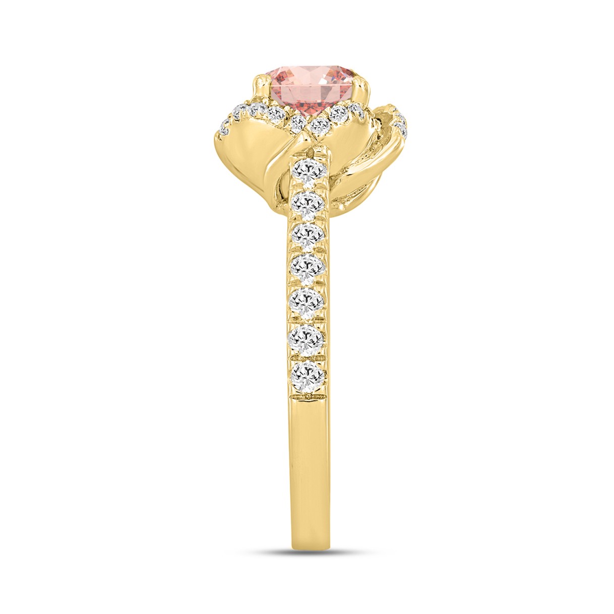 ETERNAL BLUSH COLLECTION LADIES RING 2CT ROUND DIAMOND 14K YELLOW GOLD (CENTER STONE PINK ROUND DIAMOND 1 1/2CT)