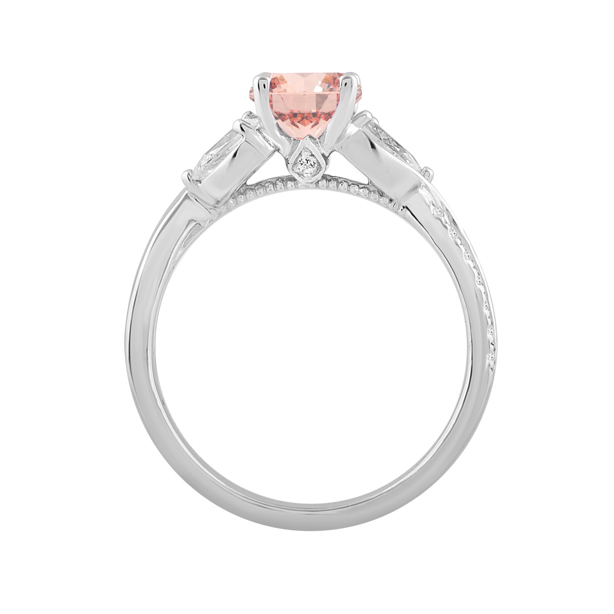 ETERNAL BLUSH COLLECTION LADIES RING 1 1/2CT ROUND/OVAL/PEAR DIAMOND 14K WHITE GOLD (CENTER STONE PINK OVAL DIAMOND 1CT)