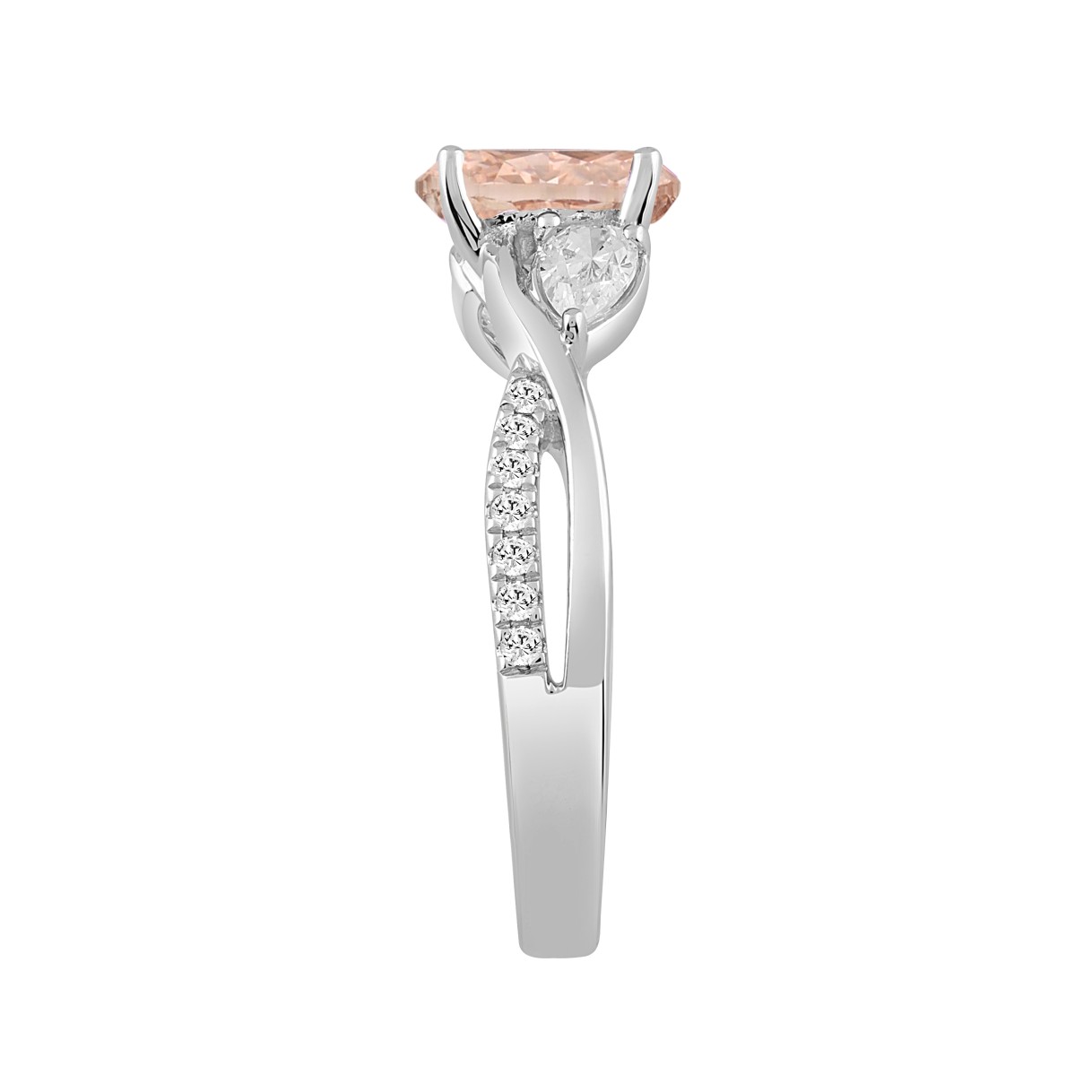 ETERNAL BLUSH COLLECTION LADIES RING 1 1/2CT ROUND/OVAL/PEAR DIAMOND 14K WHITE GOLD (CENTER STONE PINK OVAL DIAMOND 1CT)