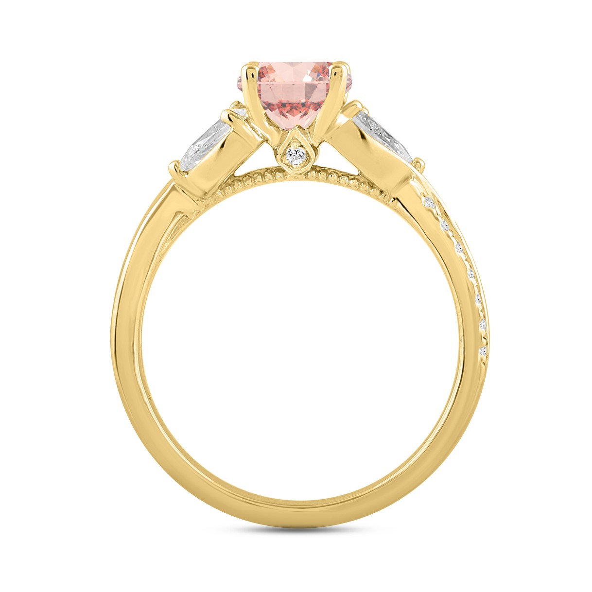 ETERNAL BLUSH COLLECTION LADIES RING 1 1/2CT ROUND/OVAL/PEAR DIAMOND 14K YELLOW GOLD (CENTER STONE PINK OVAL DIAMOND 1CT)