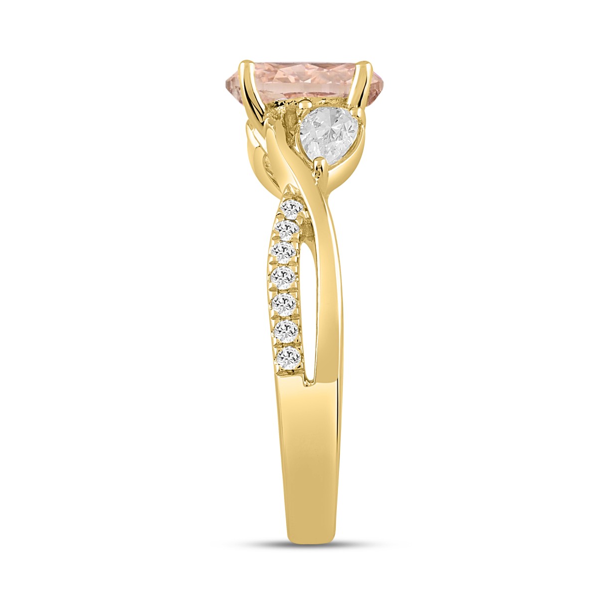 ETERNAL BLUSH COLLECTION LADIES RING 1 1/2CT ROUND/OVAL/PEAR DIAMOND 14K YELLOW GOLD (CENTER STONE PINK OVAL DIAMOND 1CT)