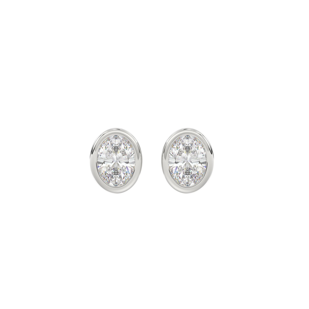 LADIES SOLITAIRE EARRINGS 1CT OVAL DIAMOND 14K WHITE GOLD