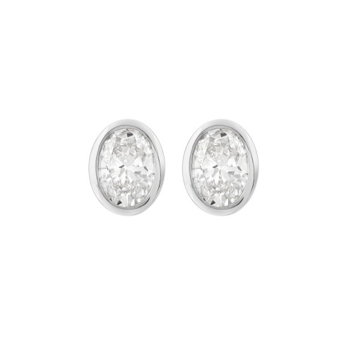 LADIES SOLITAIRE EARRINGS 1CT OVAL DIAMOND 14K WHITE GOLD