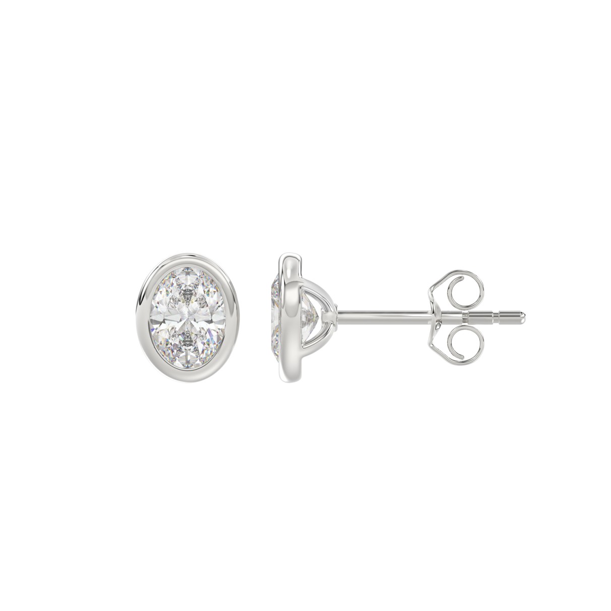 LADIES SOLITAIRE EARRINGS 1CT OVAL DIAMOND 14K WHITE GOLD