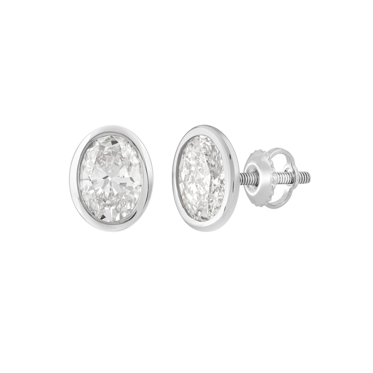 LADIES SOLITAIRE EARRINGS 1CT OVAL DIAMOND 14K WHITE GOLD